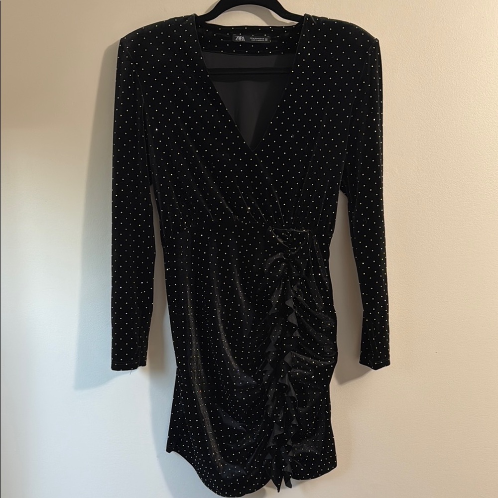 Zara Long Sleeve V-Neck rhinestones dress